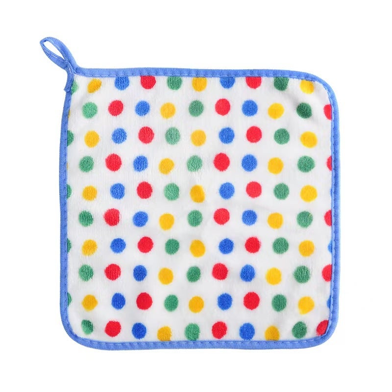 New Polka Dot Coral Fleece Rag Kitchen Wipe Table Thickened Water Absorbent Washing Square Household Towel With Lanyard Wipe Towel - Image 1